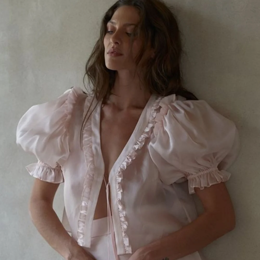 Selkie The Silk Satin Paper Doll Blouse Peach - Picture 8 of 16